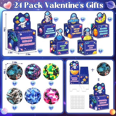 24 Pack Valentines Day Cards for Kids with High Bouncy Balls, Valentines Day Cards for Kids School, Valentine's Day Gifts For Kids Classroom Exchange, Valentine Party Favors Prizes for Boys Girls in Saudi Arabia
