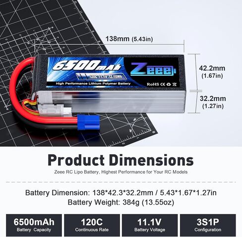 Zeee 3S Lipo Battery 6500mAh 11.1V 120C Soft Pack RC Battery with EC5 Connector for Helicopter Airplane Quadcopter RC Airplane RC Car Truck Boat(2 Pack) in Saudi Arabia