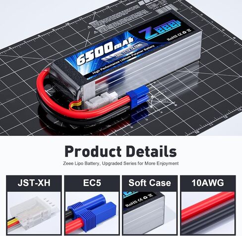 Zeee 3S Lipo Battery 6500mAh 11.1V 120C Soft Pack RC Battery with EC5 Connector for Helicopter Airplane Quadcopter RC Airplane RC Car Truck Boat(2 Pack) in Saudi Arabia