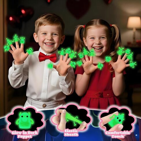 36 Packs Valentines Day Cards for Kids with Glow in The Dark Monster Finger Puppets, Valentines Day Gifts for Kids, Valentines Cards for School Classroom Exchange, Valentines Party Favors Prizes in Saudi Arabia