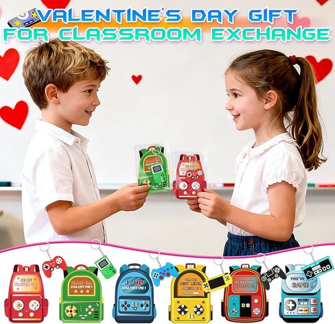 Valentines Day Cards for Kids School,30 Pack Video Games Keychains with Valentines Cards for Kids Classroom Exchange Gift Valentine's Day Gifts Party Favors Boys Girls Classroom Prizes Bulk in Saudi Arabia