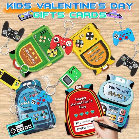 Valentines Day Cards for Kids School,30 Pack Video Games Keychains with Valentines Cards for Kids Classroom Exchange Gift Valentine's Day Gifts Party Favors Boys Girls Classroom Prizes Bulk in Saudi Arabia