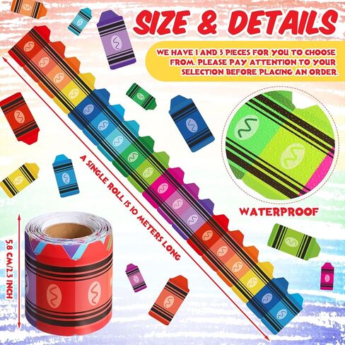 1 Roll/ 32.8 Feet Crayon Borders for Bulletin Board Art Bulletin Board Borders Rainbow Crayon Border Trim Crayon Classroom Decoration for Chalkboard School Office Door in Saudi Arabia