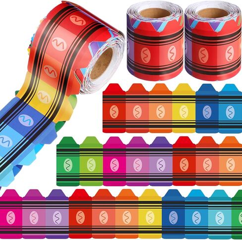 1 Roll/ 32.8 Feet Crayon Borders for Bulletin Board Art Bulletin Board Borders Rainbow Crayon Border Trim Crayon Classroom Decoration for Chalkboard School Office Door in Saudi Arabia