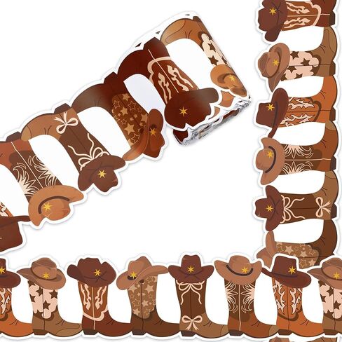 32.8ft Cowboy Boot Bulletin Board Borders Brown Hat Boots Die-Cut Border Trim for Western Wild West Rodeo Party Chalkboard Decoration in Saudi Arabia