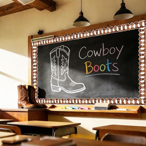 32.8ft Cowboy Boot Bulletin Board Borders Brown Hat Boots Die-Cut Border Trim for Western Wild West Rodeo Party Chalkboard Decoration in Saudi Arabia