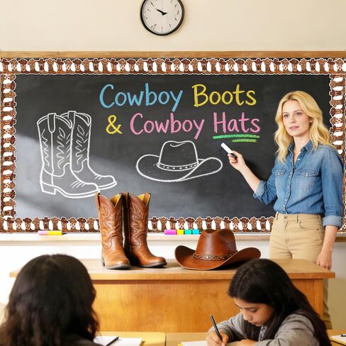 32.8ft Cowboy Boot Bulletin Board Borders Brown Hat Boots Die-Cut Border Trim for Western Wild West Rodeo Party Chalkboard Decoration in Saudi Arabia