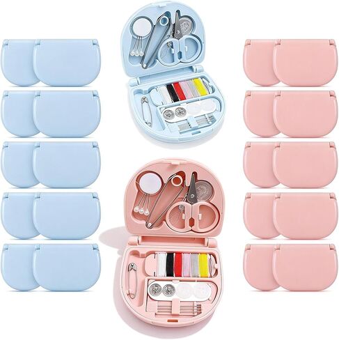مجموعة أدوات الخياطة الصغيرة للسفر من نيويميستري، مجموعة إصلاح طوارئ صغيرة محمولة مع إبر وخيوط ومقص للمبتدئين، بكميات كبيرة باللون الأزرق الفاتح والوردي in Kuwait