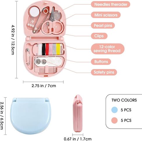 مجموعة أدوات الخياطة الصغيرة للسفر من نيويميستري، مجموعة إصلاح طوارئ صغيرة محمولة مع إبر وخيوط ومقص للمبتدئين، بكميات كبيرة باللون الأزرق الفاتح والوردي in Kuwait