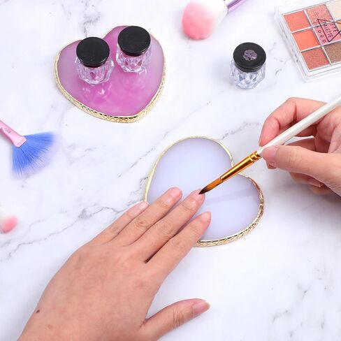 Sibba Resin Nail Art Palette 2 PCS Heart-Shaped Nail Polish Mixing Tray with Gold Edge Nails Art Display Board Cream White Deep Purple Nails Design Polish Holder Board for Professional Manicure Tools in Saudi Arabia