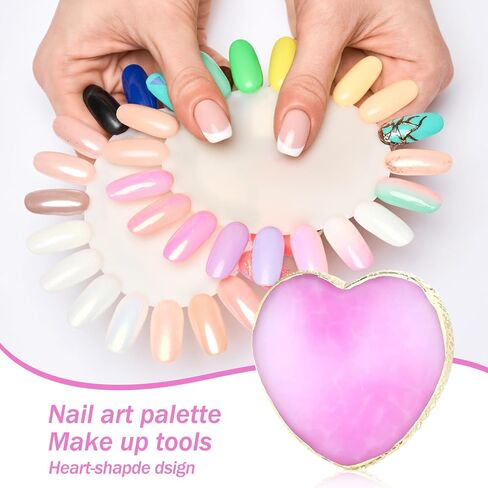 Sibba Resin Nail Art Palette 2 PCS Heart-Shaped Nail Polish Mixing Tray with Gold Edge Nails Art Display Board Cream White Deep Purple Nails Design Polish Holder Board for Professional Manicure Tools in Saudi Arabia