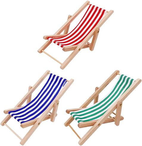 3 Pcs Miniature Beach Chairs Mini Wooden Chairs Doll House Beach Chairs Small Dollhouse Chairs Foldable Chairs Tiny Craft Chairs for Decorations in Saudi Arabia