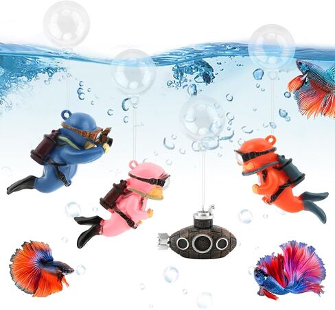 PUXING 4pcs Floating Fish Tank Decoration Retro Submarine Set and Floating Diver Lovely Diver Fish Tank Decorations Safe Fishs Toy for Be-TTA (Color:Colorful) in Kuwait
