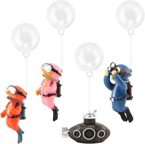 PUXING 4pcs Floating Fish Tank Decoration Retro Submarine Set and Floating Diver Lovely Diver Fish Tank Decorations Safe Fishs Toy for Be-TTA (Color:Colorful) in Kuwait
