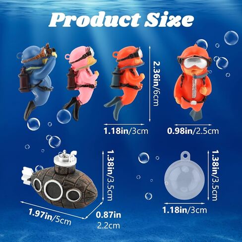 PUXING 4pcs Floating Fish Tank Decoration Retro Submarine Set and Floating Diver Lovely Diver Fish Tank Decorations Safe Fishs Toy for Be-TTA (Color:Colorful) in Kuwait