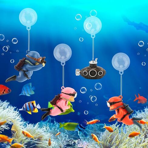 PUXING 4pcs Floating Fish Tank Decoration Retro Submarine Set and Floating Diver Lovely Diver Fish Tank Decorations Safe Fishs Toy for Be-TTA (Color:Colorful) in Kuwait