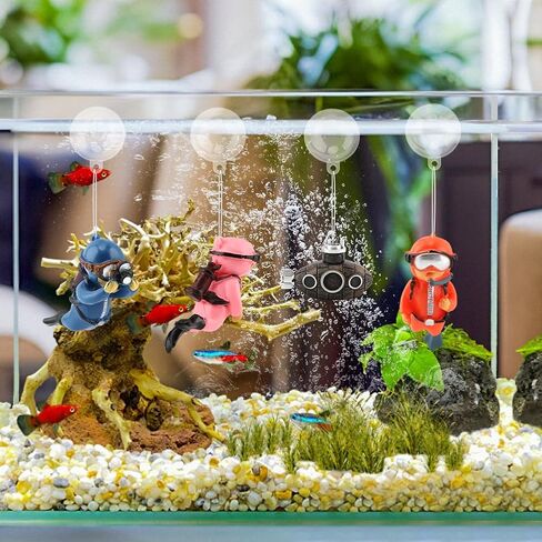 PUXING 4pcs Floating Fish Tank Decoration Retro Submarine Set and Floating Diver Lovely Diver Fish Tank Decorations Safe Fishs Toy for Be-TTA (Color:Colorful) in Kuwait