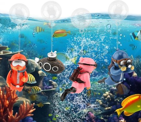 PUXING 4pcs Floating Fish Tank Decoration Retro Submarine Set and Floating Diver Lovely Diver Fish Tank Decorations Safe Fishs Toy for Be-TTA (Color:Colorful) in Kuwait
