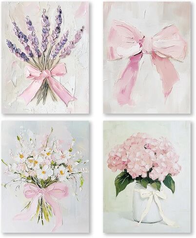 RLTXBUK 4 Pack Vintage Floral Cross Stitch Kits, Pink Bow Bouquet Hydrangea Lavender Cottagecore Stamped Counted Cross Stitch Kits for Adults, Gifts for Women, 11.8x15.8 Inch in Kuwait