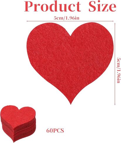60 Pcs Red Felt Hearts for Crafts 1.96 Inch Mini Heart Shapes Decorative Scrapbooking Sewing Craft Embellishment Wedding Party Valentine’s Day Decoration in Saudi Arabia