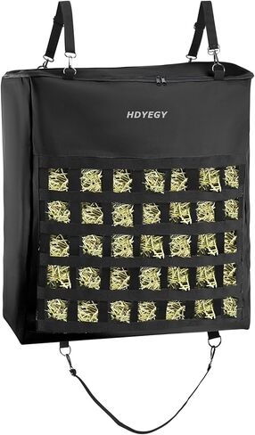 1Pcs Hay Bag for Horse,Slow Feed Bag Heavy Duty 1200D Oxford Fabric Hay Bag with Front Hay Nets Design and Zipper Large Top Load Feeding Bag for Horses and Livestock,24x11x24 Inch,Black in Saudi Arabia