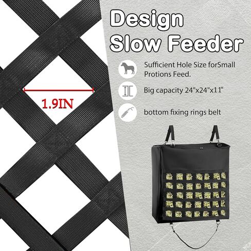 1Pcs Hay Bag for Horse,Slow Feed Bag Heavy Duty 1200D Oxford Fabric Hay Bag with Front Hay Nets Design and Zipper Large Top Load Feeding Bag for Horses and Livestock,24x11x24 Inch,Black in Saudi Arabia