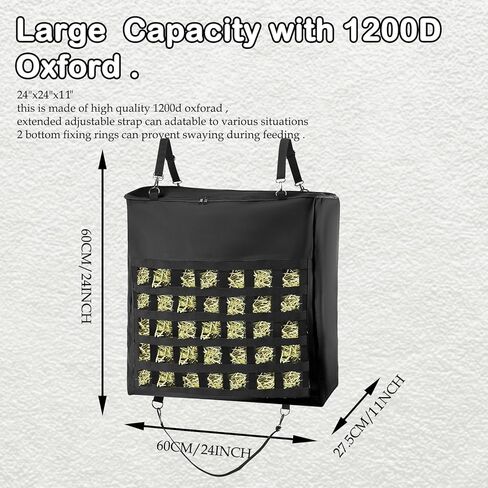 1Pcs Hay Bag for Horse,Slow Feed Bag Heavy Duty 1200D Oxford Fabric Hay Bag with Front Hay Nets Design and Zipper Large Top Load Feeding Bag for Horses and Livestock,24x11x24 Inch,Black in Saudi Arabia