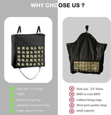 1Pcs Hay Bag for Horse,Slow Feed Bag Heavy Duty 1200D Oxford Fabric Hay Bag with Front Hay Nets Design and Zipper Large Top Load Feeding Bag for Horses and Livestock,24x11x24 Inch,Black in Saudi Arabia