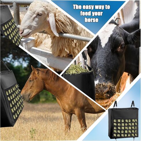 1Pcs Hay Bag for Horse,Slow Feed Bag Heavy Duty 1200D Oxford Fabric Hay Bag with Front Hay Nets Design and Zipper Large Top Load Feeding Bag for Horses and Livestock,24x11x24 Inch,Black in Saudi Arabia