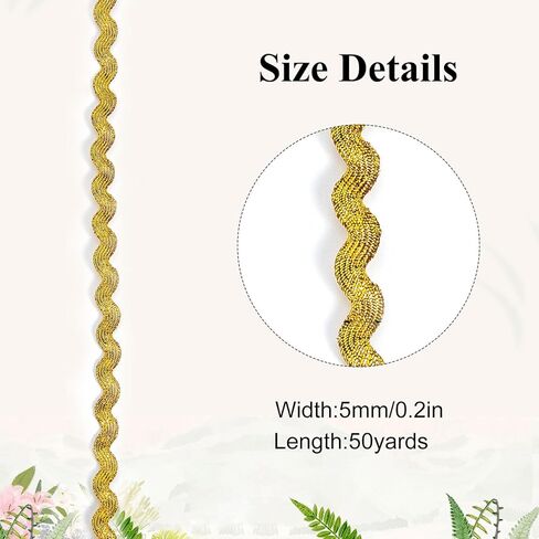 50 ياردة 5 مم ريك رف تقليم، موجة ذهبية الانحناء هامش الزخارف، مضفر المنسوجة ريك راك الشريط DIY بها بنفسك الخياطة الحرف فستان الزفاف أزياء الحفلات in Kuwait