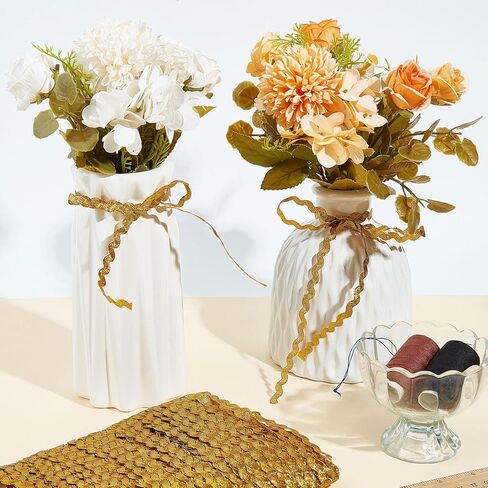 50 ياردة 5 مم ريك رف تقليم، موجة ذهبية الانحناء هامش الزخارف، مضفر المنسوجة ريك راك الشريط DIY بها بنفسك الخياطة الحرف فستان الزفاف أزياء الحفلات in Kuwait