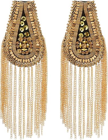 SUPERFINDINGS 2PCS Rhinestone Tassel Shoulder Shoulder Brooch Pin Retro Rhinestone Shoulders Badges Detachable Tassel Epaulettes Punk Fringe Epault for Jackets Suits Clothes Decor, 19.5cm/7.7" in Saudi Arabia