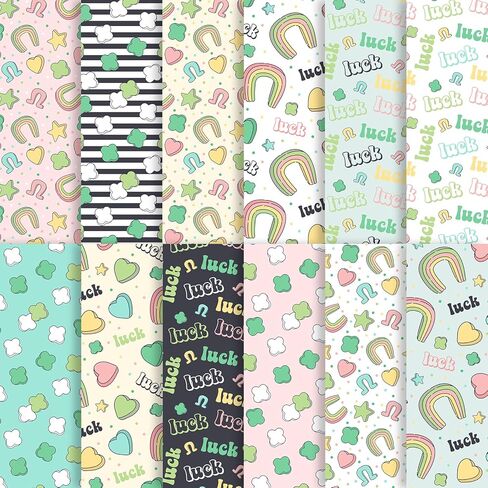 24 Sheets Boho St Patrick's Day Scrapbook Paper, Retro Shamrock BEST O LUCK Patterns Decorative Craft Paper Folded Flat for Irish Card Making Photo Album Decor, 12'' x 12'' (A) in Saudi Arabia