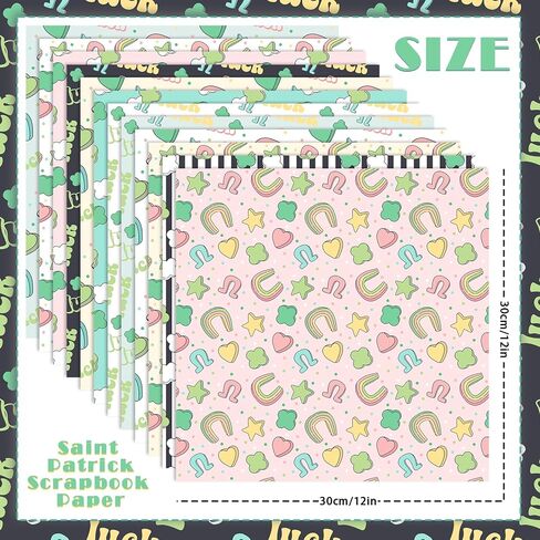 24 Sheets Boho St Patrick's Day Scrapbook Paper, Retro Shamrock BEST O LUCK Patterns Decorative Craft Paper Folded Flat for Irish Card Making Photo Album Decor, 12'' x 12'' (A) in Saudi Arabia