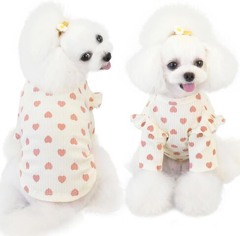 Dog Clothes for Small Medium Dogs Girl Heart Print Cat Tee Shirt Spring Summer Chihuahua Clothe Puppy Outfits Ruffle Long Sleeve Doggy Shirts Pet Outfit in Saudi Arabia