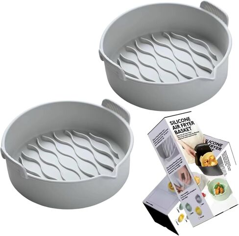 Silicone Air Fryer Basket Liners Pots, Gray, Non-Stick Cooking Inserts with Wave Pattern Design, 2 Pack (6-8 QT) in Saudi Arabia