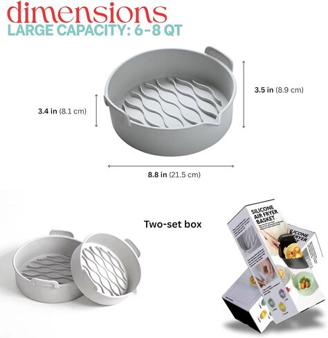 Silicone Air Fryer Basket Liners Pots, Gray, Non-Stick Cooking Inserts with Wave Pattern Design, 2 Pack (6-8 QT) in Saudi Arabia