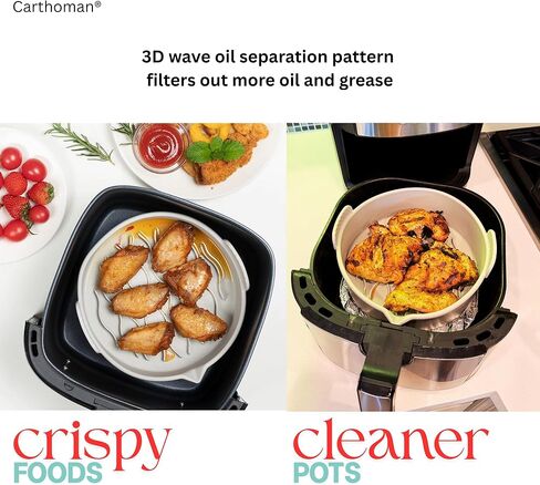 Silicone Air Fryer Basket Liners Pots, Gray, Non-Stick Cooking Inserts with Wave Pattern Design, 2 Pack (6-8 QT) in Saudi Arabia