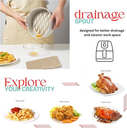 Silicone Air Fryer Basket Liners Pots, Gray, Non-Stick Cooking Inserts with Wave Pattern Design, 2 Pack (6-8 QT) in Saudi Arabia