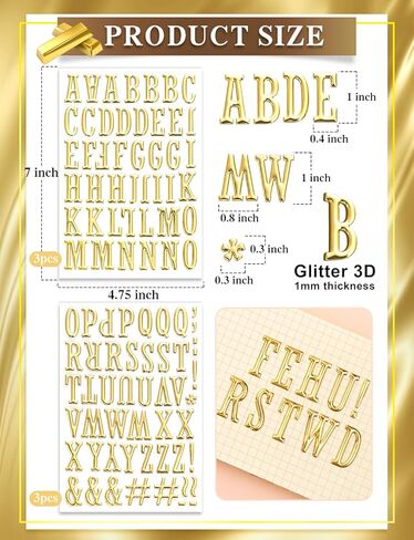 6 Sheets 3D Gold Letter Stickers, Foam Alphabet Stickers and Number Sticker for Scrapbooking, Puffy Letter Sticker Self-Adhesive for Grad Cap Decorations in Saudi Arabia