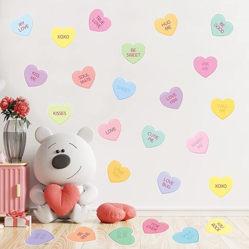 48PCS Valentine's Day Conversation Heart Candy Color Wall Decals, Valentine DIY Craft Heart-Shaped Stickers Party Supplies, Wedding Anniversary Engagement Decoration Living Room Bedroom Stickers in Saudi Arabia