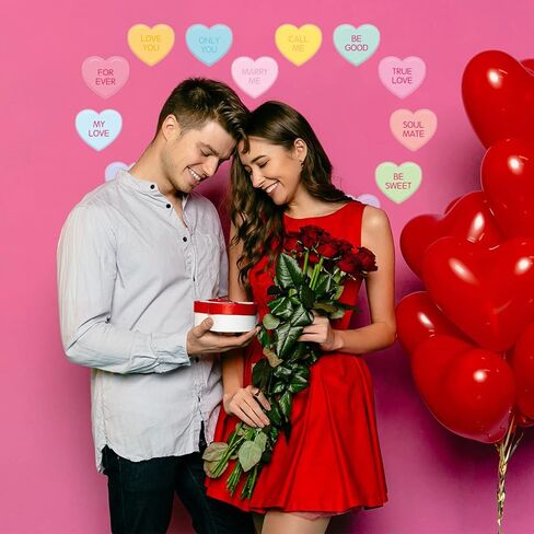 48PCS Valentine's Day Conversation Heart Candy Color Wall Decals, Valentine DIY Craft Heart-Shaped Stickers Party Supplies, Wedding Anniversary Engagement Decoration Living Room Bedroom Stickers in Saudi Arabia
