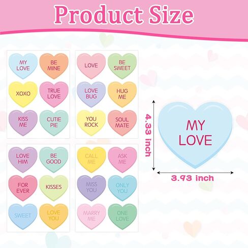 48PCS Valentine's Day Conversation Heart Candy Color Wall Decals, Valentine DIY Craft Heart-Shaped Stickers Party Supplies, Wedding Anniversary Engagement Decoration Living Room Bedroom Stickers in Saudi Arabia