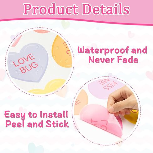 48PCS Valentine's Day Conversation Heart Candy Color Wall Decals, Valentine DIY Craft Heart-Shaped Stickers Party Supplies, Wedding Anniversary Engagement Decoration Living Room Bedroom Stickers in Saudi Arabia
