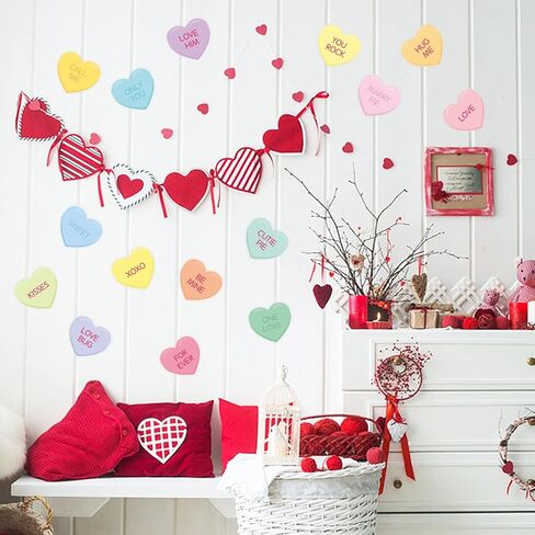 48PCS Valentine's Day Conversation Heart Candy Color Wall Decals, Valentine DIY Craft Heart-Shaped Stickers Party Supplies, Wedding Anniversary Engagement Decoration Living Room Bedroom Stickers in Saudi Arabia