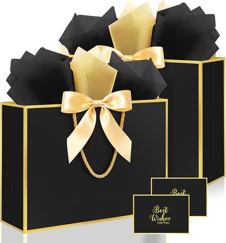Ethhqu Fancy Large Gift Bags with Handles, 2 Pack 12.6x10x4 Inches - Includes Tissue Paper & Cards for Birthday, Valentine's Day, Baby Shower, Wedding, Anniversary & Holiday Gifts (Blue and Silver) in Saudi Arabia