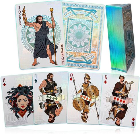 WJPC Hot Stamp Foil Edge of Blue Green Playing Cards، أوراق لعب مقطوعة على شكل زهرة، عناصر من الأساطير اليونانية القديمة، مجموعة من البطاقات، بطاقات لعبة البوكر وهدايا الحفلات (الأساطير اليونانية القديمة) in Kuwait