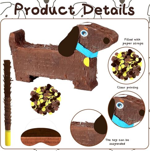 Soulchen Dachshund Puppy Party Piñata كلب صغير Piñata مع معصوب العينين والخفافيش جرو الكلب موضوع حفلة عيد ميلاد لعبة الزينة لسينكو دي مايو in Kuwait