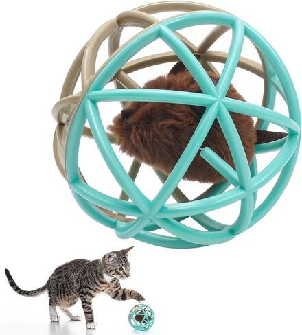 Squeaky Mouse Ball Cat Toy with Simulated Sound, 4.3in Mouse Ball Cage, Squeky Balls for Cats to Play With Indoor, Interactive Plastic Squeak Funny Toys Best for Playing Chasing Chewing Training in Saudi Arabia