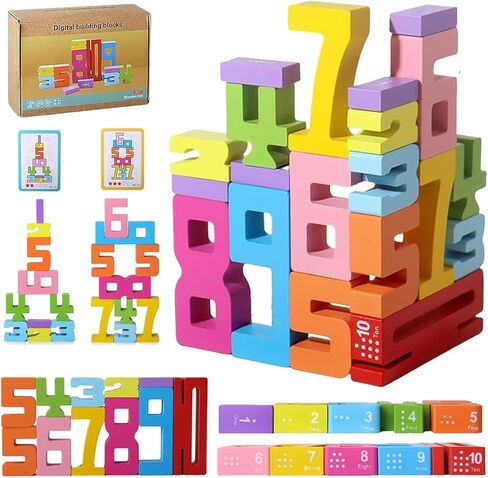 20Pcs Wooden Number Building Blocks,Montessori Number Block Math Learning Toys for Kids,Digital Educational Stacking Counting Toys,Gifts for Boys and Girls in Saudi Arabia